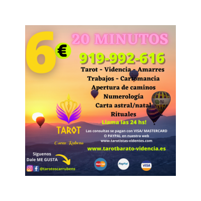 Tarot Barato/Tarot 24 horas/Tarot Visa *6 € los 20 min*