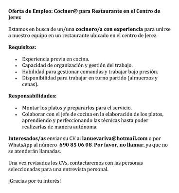 Cocinero con experiencia