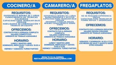 COCINERO/A; CAMARERO/A; FREGAPLATOS