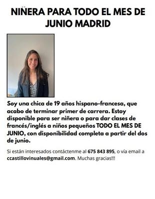 Niñera/cuidadora o profesora de francés