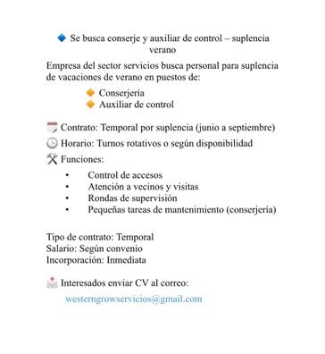 Se busca conserje y auxiliar de control