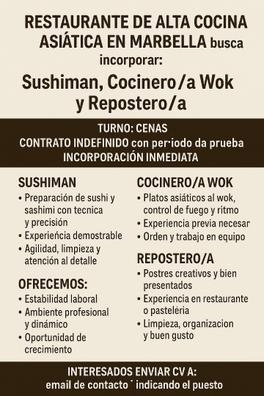 SUSHIMAN, WOK CHEF Y REPOSTERO