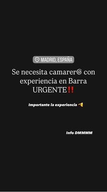 Persona para barra con experiencia.