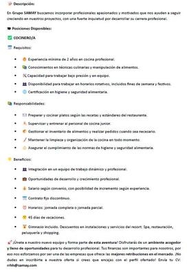 COCINERO/A - AYUDANTES DE COCINA