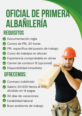 SE BUSCA OFICIAL DE PRIMERA ALBAÑILERÍA
