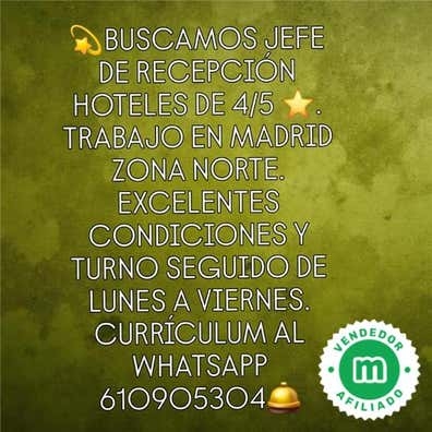 Jefe de recepción de hotel 4 estrellas