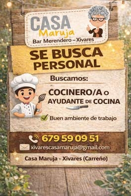 se busca cocinero o ayuante de cocina