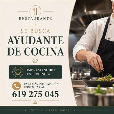 SE BUSCA AYUDANTE DE COCINA RESTAURANTE