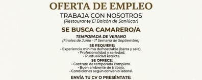 Oferta de empleo: Camarer@s verano