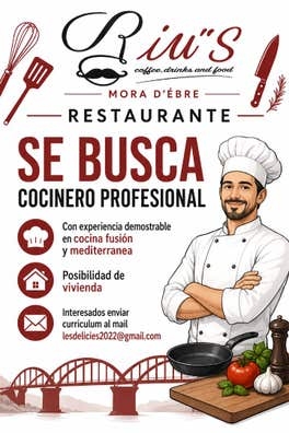 SE BUSCA COCINERO EXPERTO-Mora d Ebre