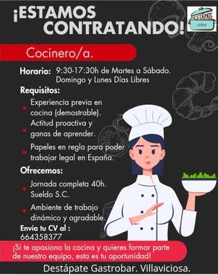 Villaviciosa busca Cociner@ turno seguid