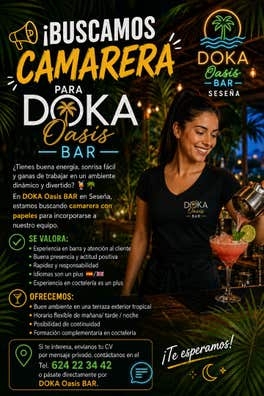 ? ¡BUSCAMOS CAMARERA PARA DOKA Oasis BA