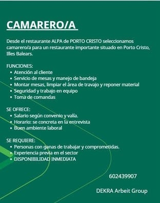 Precisamos camarero/a restaurante