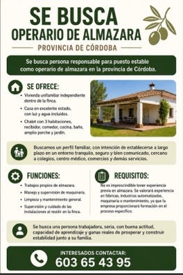Se busca operario de almazara