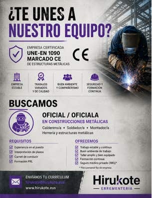 Buscamos oficial 1ª calderería/herrería
