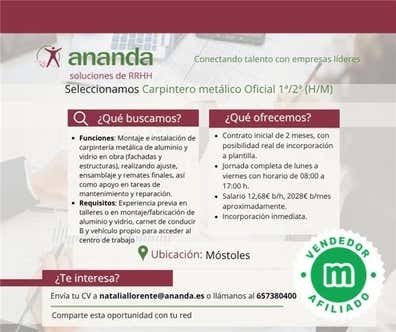 Carpintero metal of 1ª/2ª MOSTOLES (H/M)
