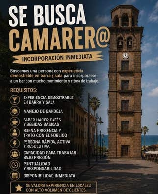 SE BUSCA CAMARER@ INCORPORACIÓN INMEDIAT