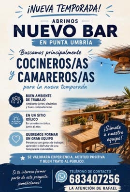 se necesita camarer@s y coconir@s