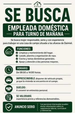 SE BUSCA EMPLEADA DOMÉSTICA PARA MAÑANAS