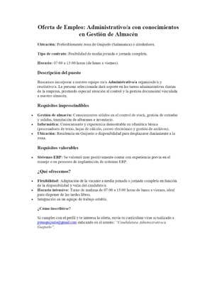 ADMINISTRATIVO/A - ALMACÉN
