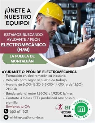 Ayudante / Peón Electromecánico (H/M)-TO