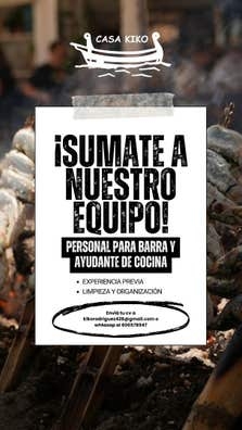 Personal para barra y ayudante de cocina