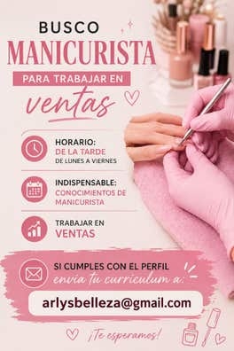 SE BUSCA MANICURISTA PARA VENTAS