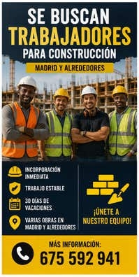 SE BUSCAN TRABAJADORES PARA CONSTRUCCIÓN