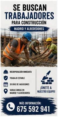 SE BUSCAN TRABAJADORES PARA CONSTRUCCIÓN