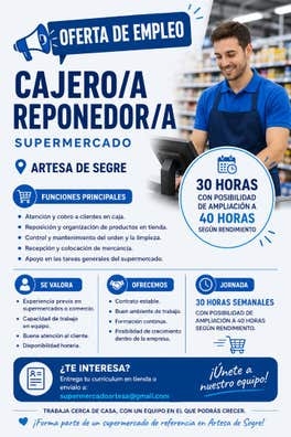 Cajero/a supermercado30h Artesa de Segre