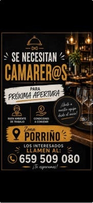 Se necesita camarera o camarero.