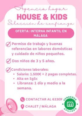 Empleada Hogar Interna Infantil Málaga