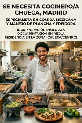Cocinero/a Comida Mexicana para Chueca