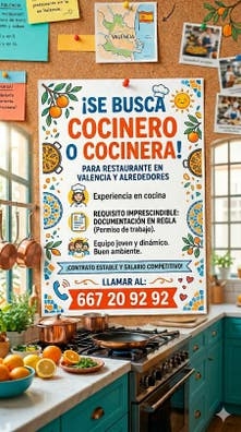 busco cocinero o cocinera en Valencia