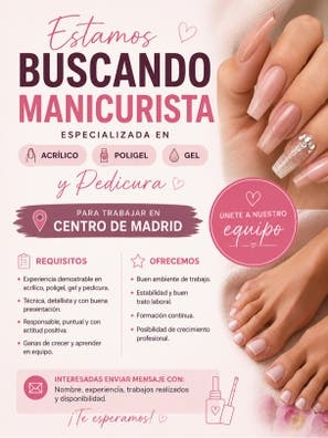 SE BUSCA MANICURISTA EN CENTRO DE MADRID