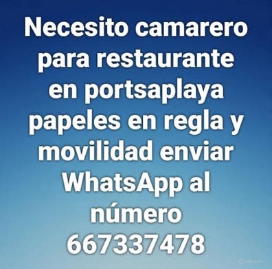 SE NECESITA CAMARERO/A TELEF. 667337478