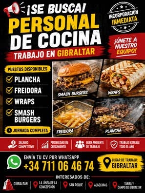 ? ¡SE BUSCA PERSONAL DE COCINA EN GIBRA