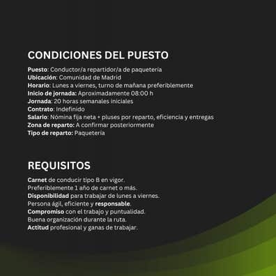 Conductor/a de reparto de paquetería