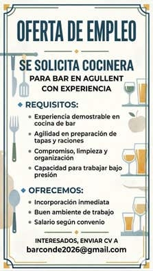COCINERA Y CAMARERO/A CON EXPERIENCIA