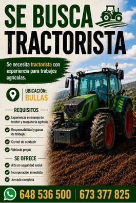 Tractorista CON EXPERIENCIA en Bullas