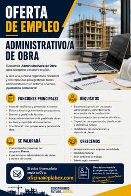 ADMINISTRATIVO/A DE OBRA MEDIA JORNADA