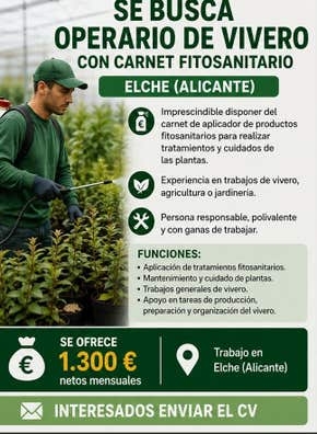Operario  Vivero con Carnet Fitosanitari