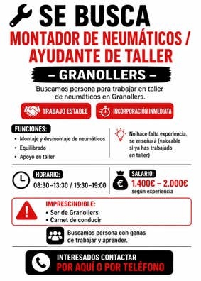 SE BUSCA OPERARIO/TALLER DE NEUMÁTICOS