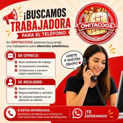 SE BUSCA TELEFONISTA PARA HOSTELERIA