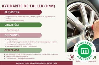 AYUDANTE TALLER (H/M) RIVAS VACIAMADRID