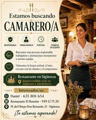 Buscamos camarero/a en Sigüenza