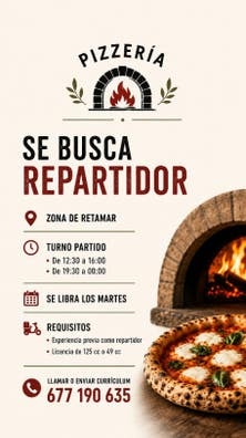 PIZZERÍA BUSCA REPARTIDOR