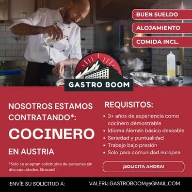 Cocinero para Austria con Alojamiento