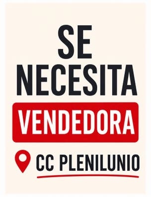 Se necesita vendedora en cc plenilunio