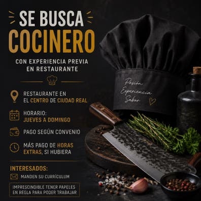 Se busca cocinero/a con experiencia